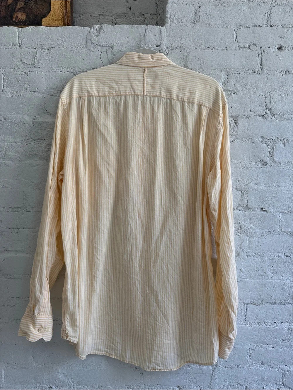 Vintage 100% Linen Banana Republic Button Down in Butter Yellow Stripe, Size L